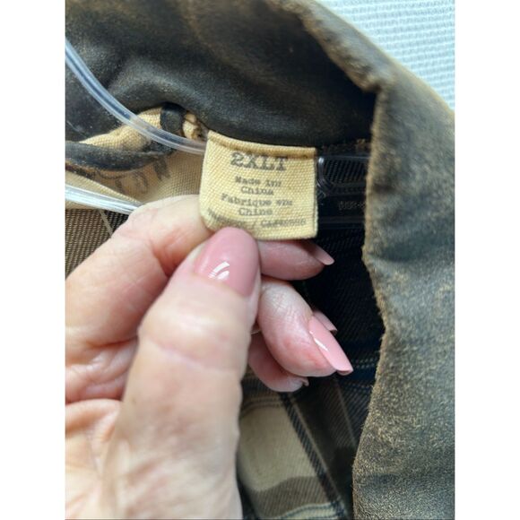 True Nation 2XLT Waxed Cotton Chore Barn Jacket Brown Plaid Line Rugged Workwear - Picture 4 of 14